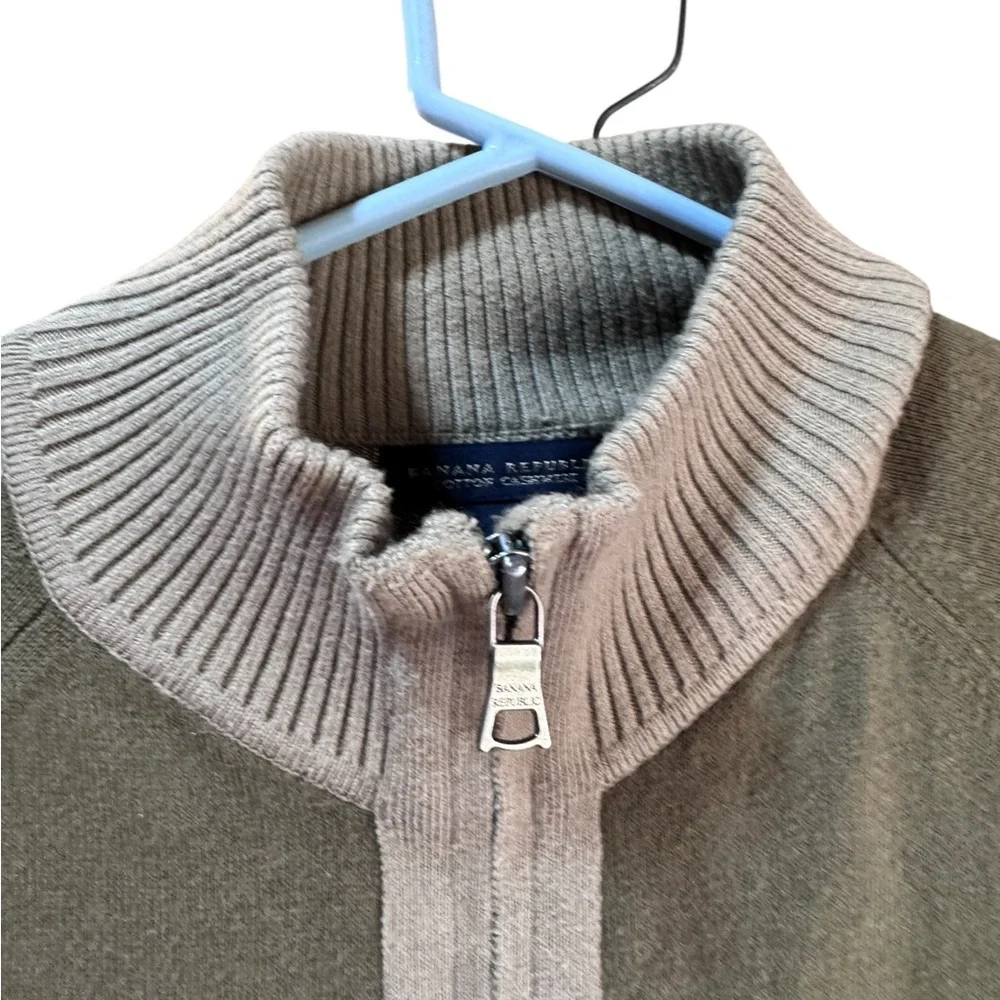 BANANA REPUBLIC Cashmere/Wool/Cotton Full Zip Mock neck Cardigan Taupe SZ XL